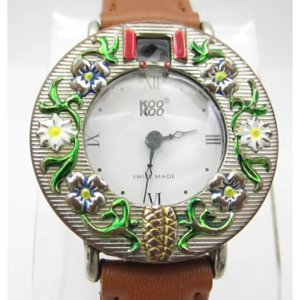 Women Koo Koo Swiss Quartz WR Analog 31mm Dial Moving Window Round Watch (G743)